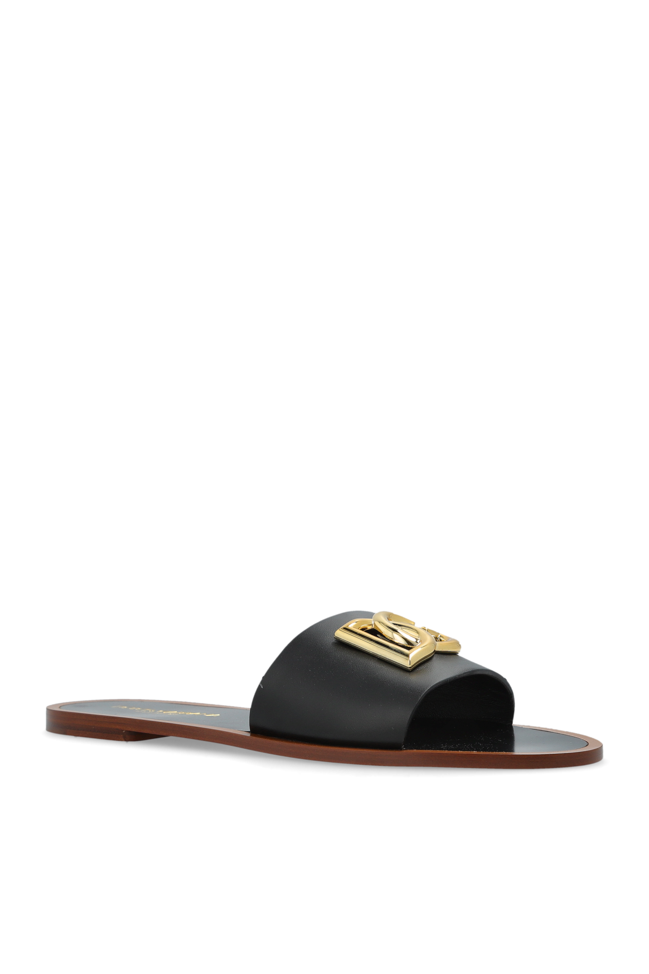 サンダル・ミュール Dolce & Gabbana SANDALO SLIDE CON LOGO (CQ0436 AY32980999) Calfskin slides with DG Millennials logo in Black for Women
